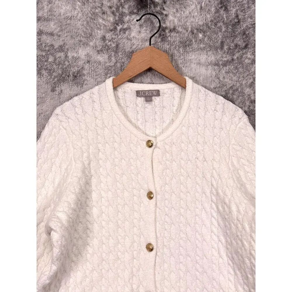 J Crew Odette Lady Jacket Cardigan Sweater XL Womens White Cable Knit